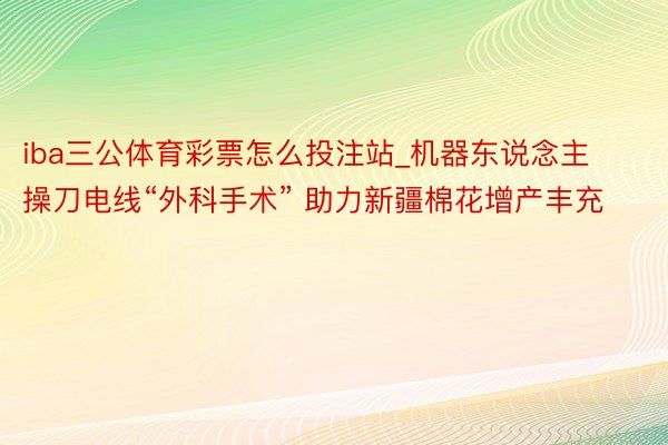 iba三公体育彩票怎么投注站_机器东说念主操刀电线“外科手术” 助力新疆棉花增产丰充
