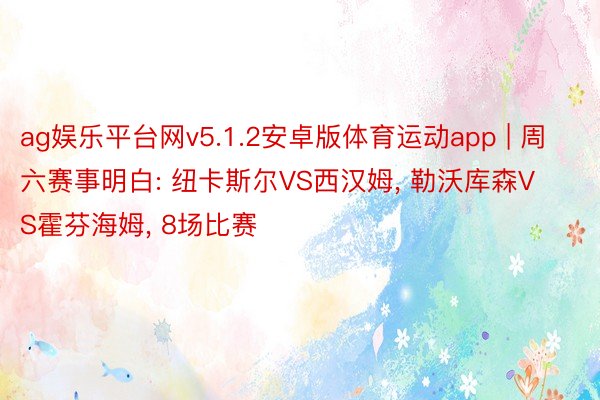 ag娱乐平台网v5.1.2安卓版体育运动app | 周六赛事明白: 纽卡斯尔VS西汉姆, 勒沃库森VS霍芬海姆, 8场比赛