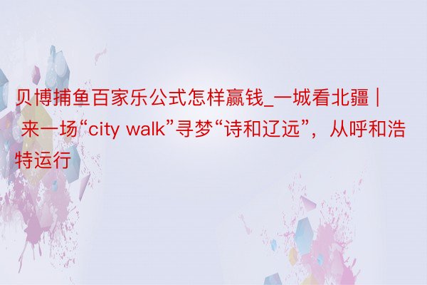 贝博捕鱼百家乐公式怎样赢钱_一城看北疆 | 来一场“city walk”寻梦“诗和辽远”，从呼和浩特运行